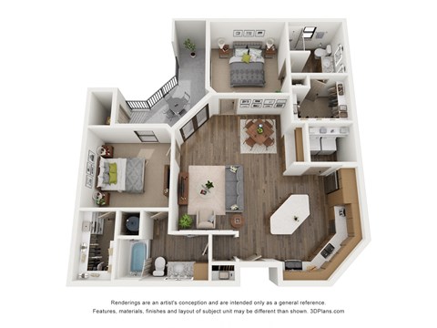 Floor plan for 2 beds, 2 baths, 1209 sqft